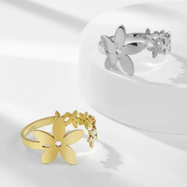 Women Korea Flower Ring Stainless Steel Gold Color Boho… – Rune… – Image 16
