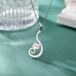 Collier pendentif chaton pour femmes et filles, chaîne de pull…