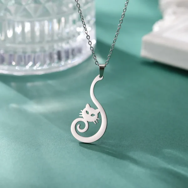 Collier pendentif chaton pour femmes et filles, chaîne de pull…