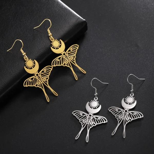 boucles d'oreilles lune soleil papillon pour femmes,… – Chant… – Image 3