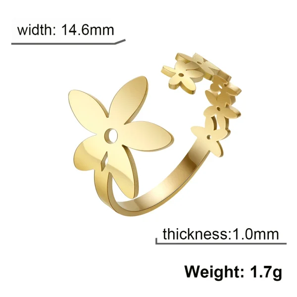 Women Korea Flower Ring Stainless Steel Gold Color Boho… – Rune… – Image 8