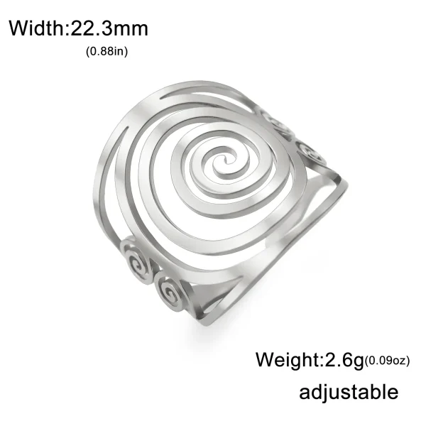 Bague ouverte géométrique en spirale Bagues larges réglables en… – Image 7