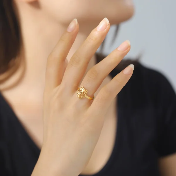 bague de hibou découpée en acier inoxydable, anneau… – Éclat… – Image 17