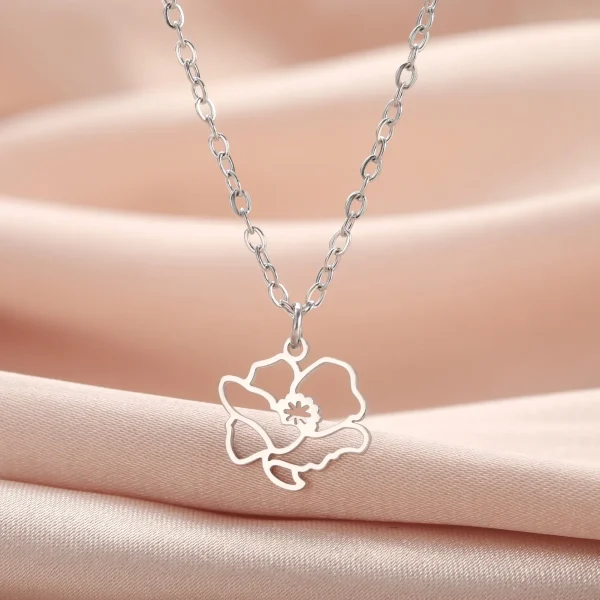 Collier pendentif fleurs pour femme, acier inoxydable,… – Ailes… – Image 2