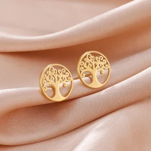 boucles d'oreilles arbre de vie en acier inoxydable,… – Ailes…