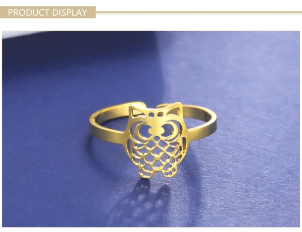 bague de hibou découpée en acier inoxydable, anneau… – Éclat… – Image 13