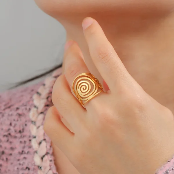 Bague ouverte géométrique en spirale Bagues larges réglables en… – Image 14