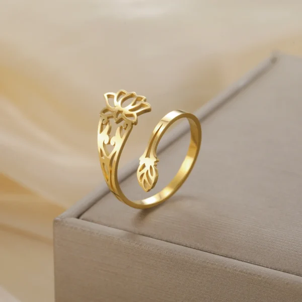 bagues fleur de Lotus pour femmes, en acier… – Chant des Sylves – Image 9