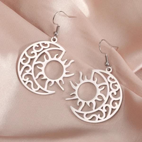 Boucles d'Oreilles Pendantes Croissant Lune Soleil pour… –… – Image 2