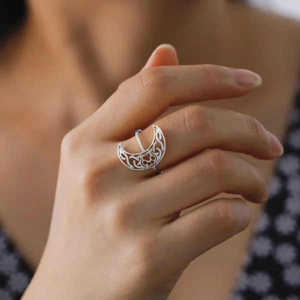 Bague Ouverte Imprimée Patte de Lune pour Femme, Acier… – Éclat… – Image 4