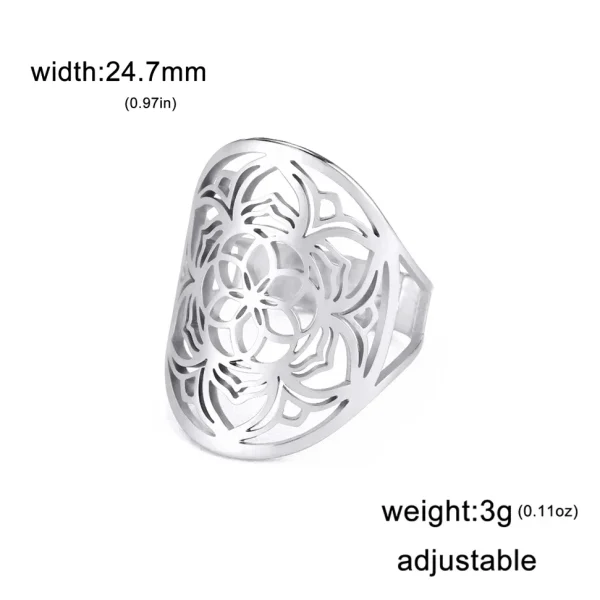 Bague Géométrique Sacrée Fleur de Vie pour Femme, Acier… –… – Image 25