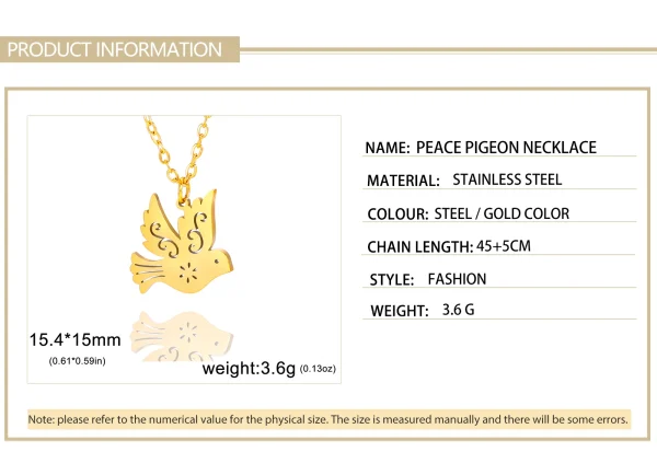 Collier pendentif pigeon colombe de la paix en acier… – Rune de… – Image 14
