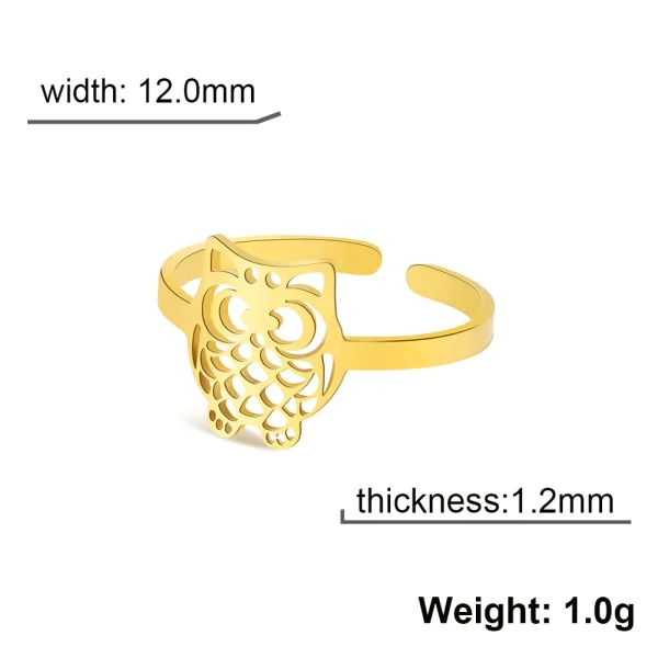 bague de hibou découpée en acier inoxydable, anneau… – Éclat… – Image 8