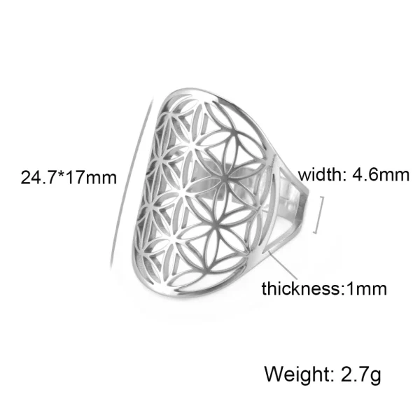 Bague Géométrique Sacrée Fleur de Vie pour Femme, Acier… –… – Image 22