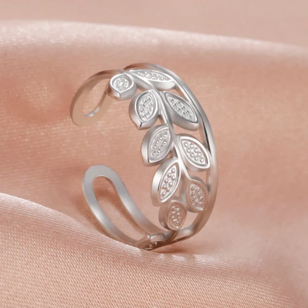 bague ouverte en forme de branche d'olivier en acier… – Chant… – Image 19