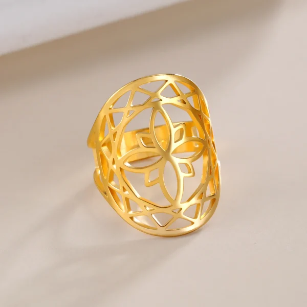 Chakra Mandala fleur anneaux pour femmes en acier… – Chant des… – Image 19