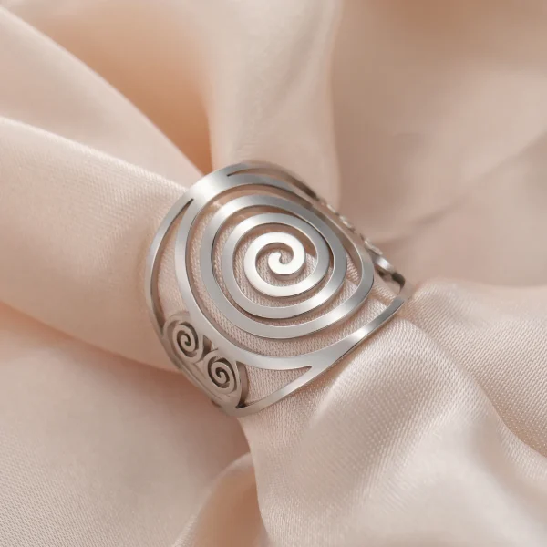 Bague ouverte géométrique en spirale Bagues larges réglables en… – Image 4