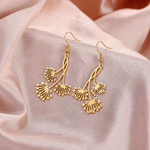 femmes pissenlit boucles d'oreilles couleur or en acier… –…