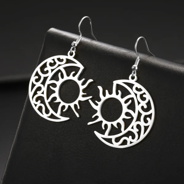 Boucles d'Oreilles Pendantes Croissant Lune Soleil pour… –… – Image 17