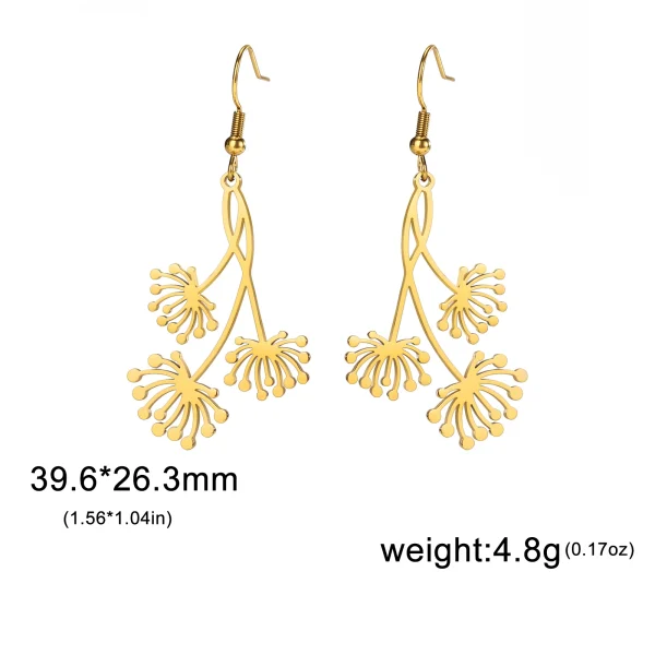 femmes pissenlit boucles d'oreilles couleur or en acier… –… – Image 8