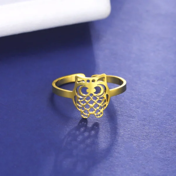 bague de hibou découpée en acier inoxydable, anneau… – Éclat… – Image 2