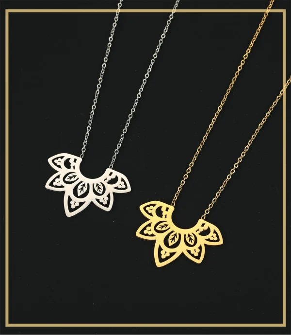 collier avec pendentif fleur de Lotus pour femmes, en… – Éclat… – Image 11