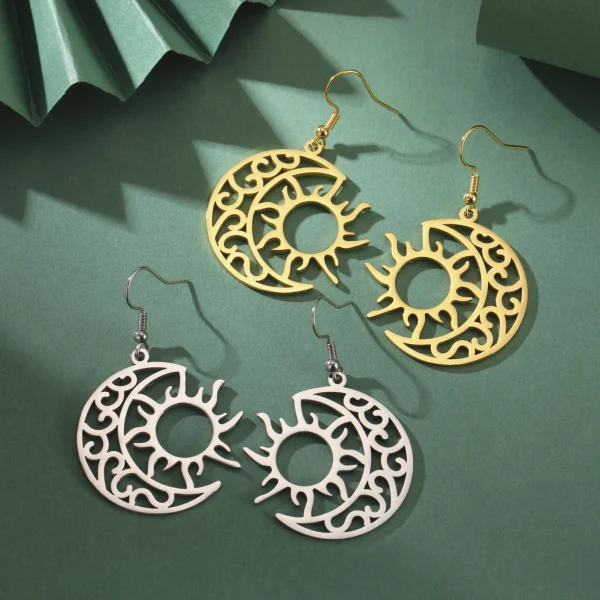 Boucles d'Oreilles Pendantes Croissant Lune Soleil pour… –… – Image 15