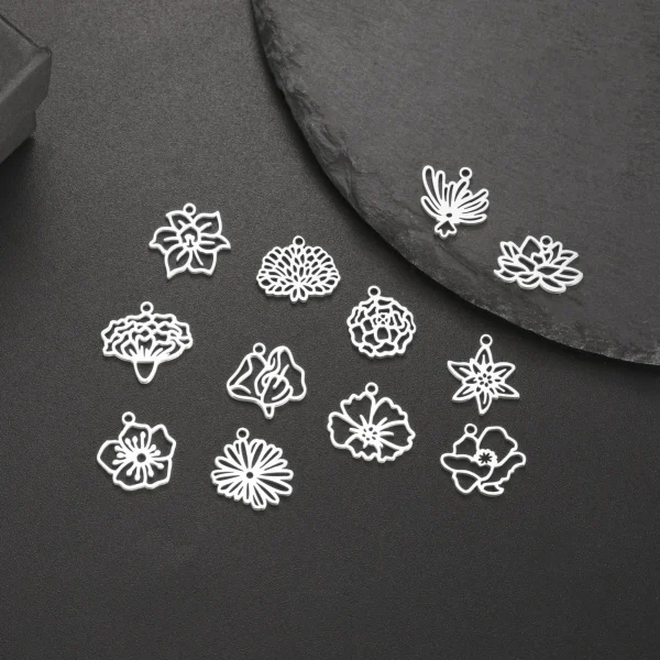 Charme de fleurs en acier inoxydable pour pendentif bricolage,… – Image 3