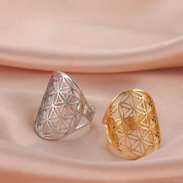 Bague Géométrique Sacrée Fleur de Vie pour Femme, Acier… –… – Image 4