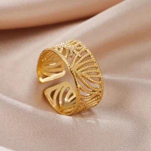 Bague Feuilles en Acier Inoxydable pour Femme, Anneaux… – Rune…