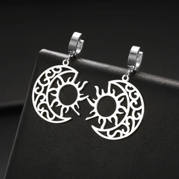 Boucles d'Oreilles Pendantes Croissant Lune Soleil pour… –… – Image 24