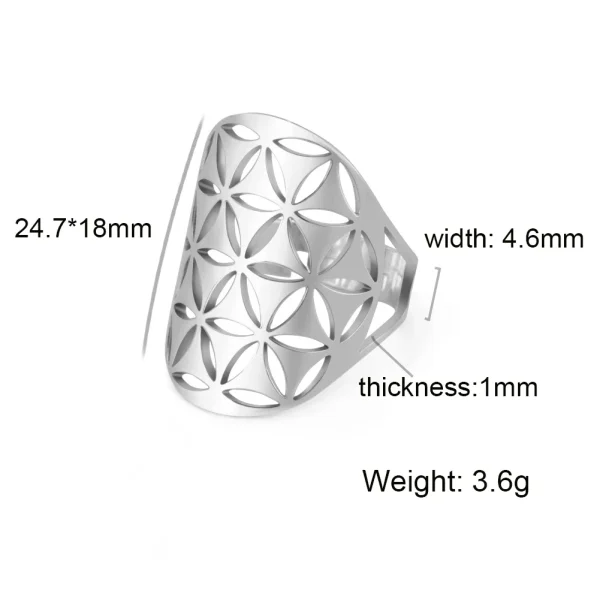 Bague Géométrique Sacrée Fleur de Vie pour Femme, Acier… –… – Image 26