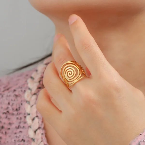 Bague ouverte géométrique en spirale Bagues larges réglables en… – Image 3