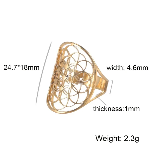 Bague Géométrique Sacrée Fleur de Vie pour Femme, Acier… –… – Image 17