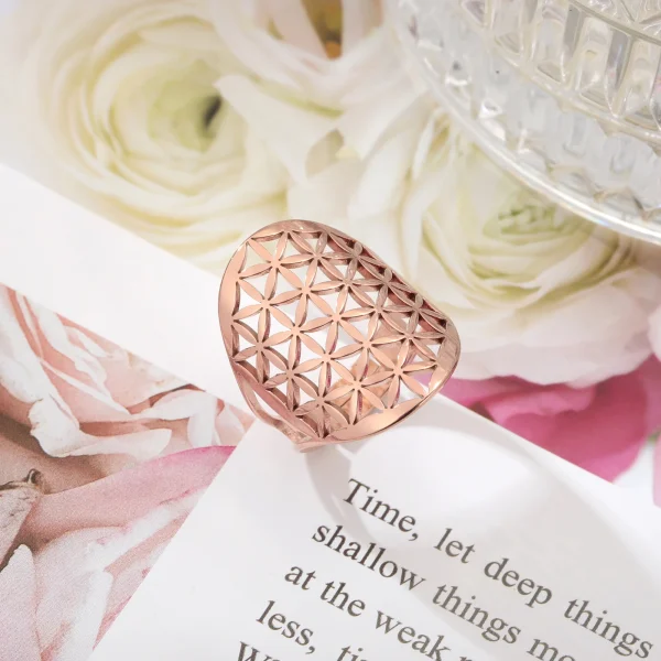 Bague Géométrique Sacrée Fleur de Vie pour Femme, Acier… –… – Image 43