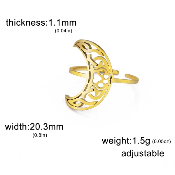 Bague Ouverte Imprimée Patte de Lune pour Femme, Acier… – Éclat… – Image 7