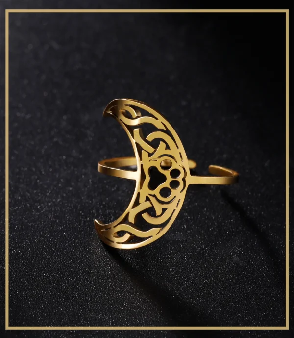 Bague Ouverte Imprimée Patte de Lune pour Femme, Acier… – Éclat… – Image 13