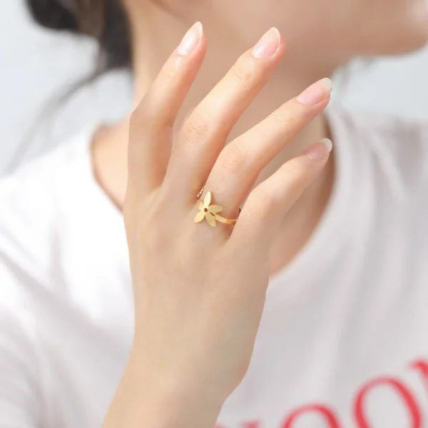 Women Korea Flower Ring Stainless Steel Gold Color Boho… – Rune… – Image 3