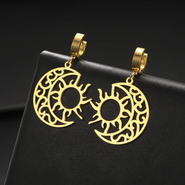 Boucles d'Oreilles Pendantes Croissant Lune Soleil pour… –… – Image 23