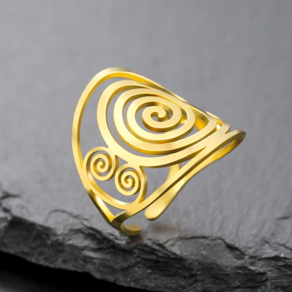 Bague ouverte géométrique en spirale Bagues larges réglables en… – Image 16