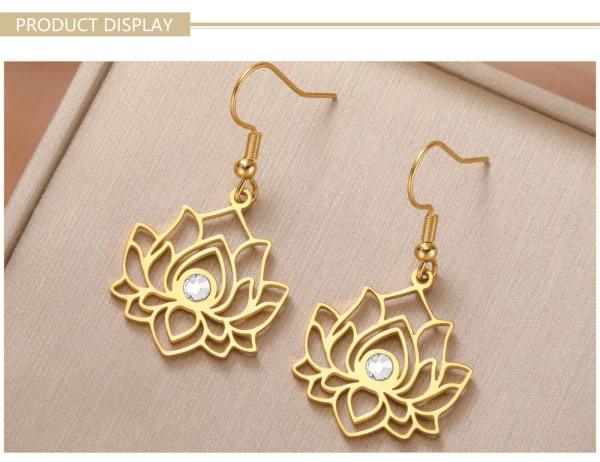 fleur de Lotus clair Zircon boucles d'oreilles en acier… –… – Image 11