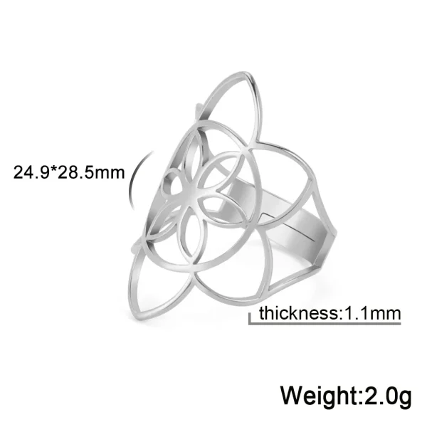 Bague Géométrique Sacrée Fleur de Vie pour Femme, Acier… –… – Image 34