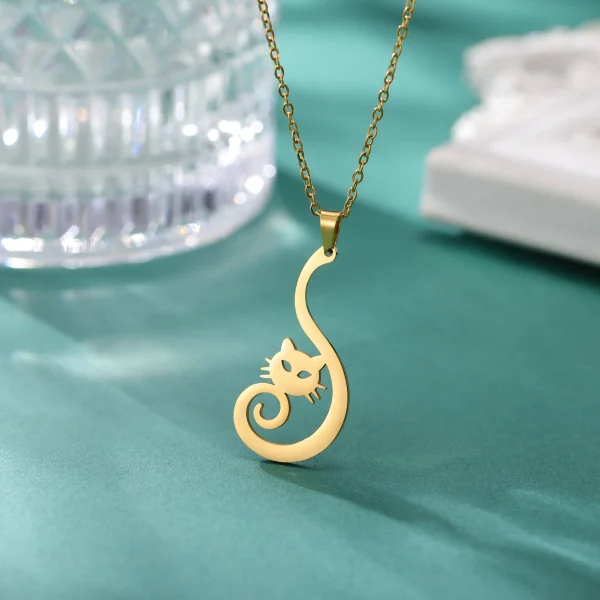 Collier pendentif chaton pour femmes et filles, chaîne de pull… – Image 2