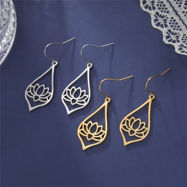 Lotus Dangle Earrings 2025 Stainless Steel Bohemian… – Ailes… – Image 3