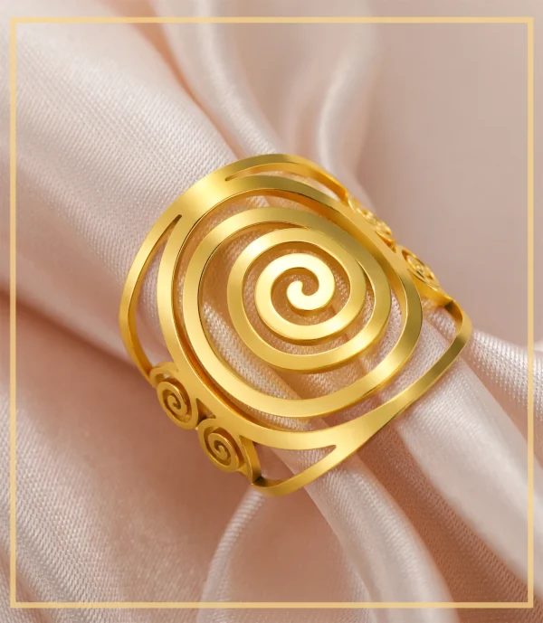 Bague ouverte géométrique en spirale Bagues larges réglables en… – Image 10