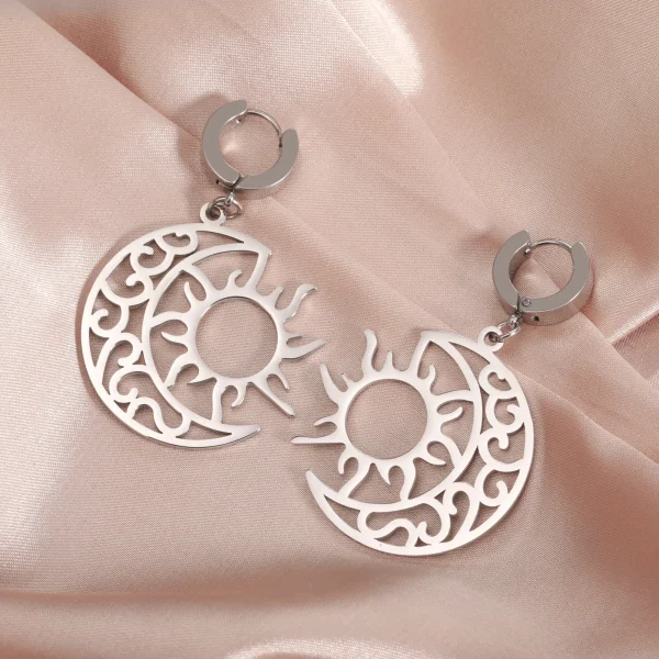 Boucles d'Oreilles Pendantes Croissant Lune Soleil pour… –… – Image 19