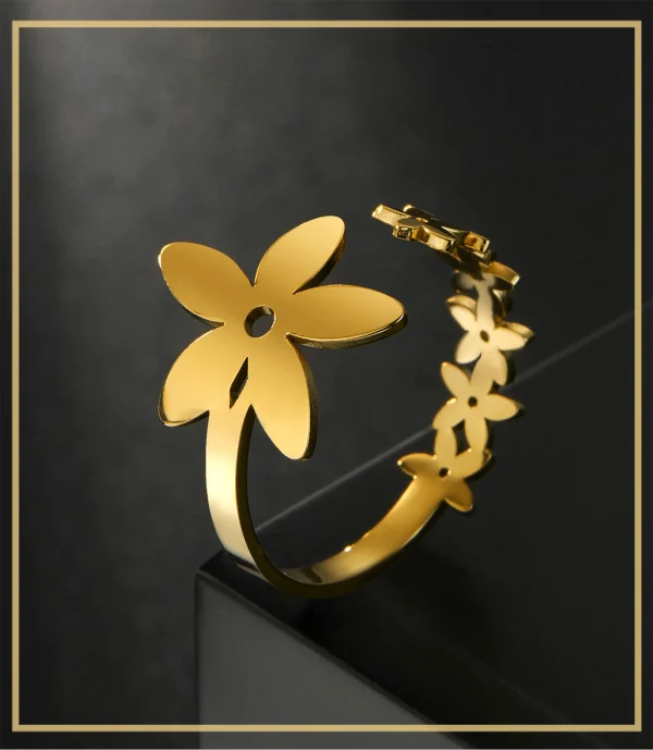 Women Korea Flower Ring Stainless Steel Gold Color Boho… – Rune… – Image 13