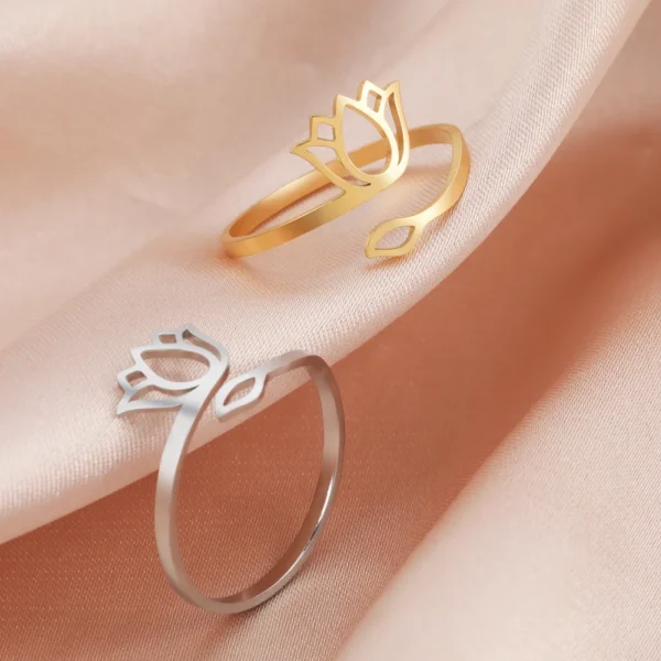 2025 Vintage Lotus Flower Rings Women Stainless Steel… – Rune… – Image 19